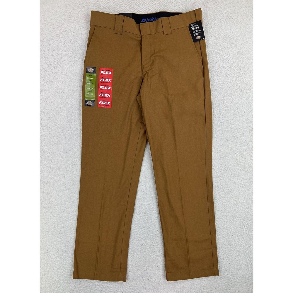 Dickies Flex Pants Mens 33x30 Brown Slim Taper Stretch Chino Workwear WP150BD